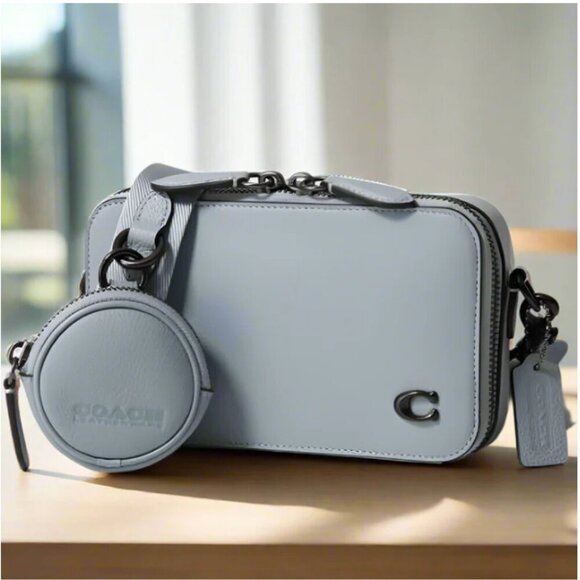 Coach Charter Slim Crossbody Bag Gray Pebbled Leather Round Pouch CC070 - Picture 1 of 11